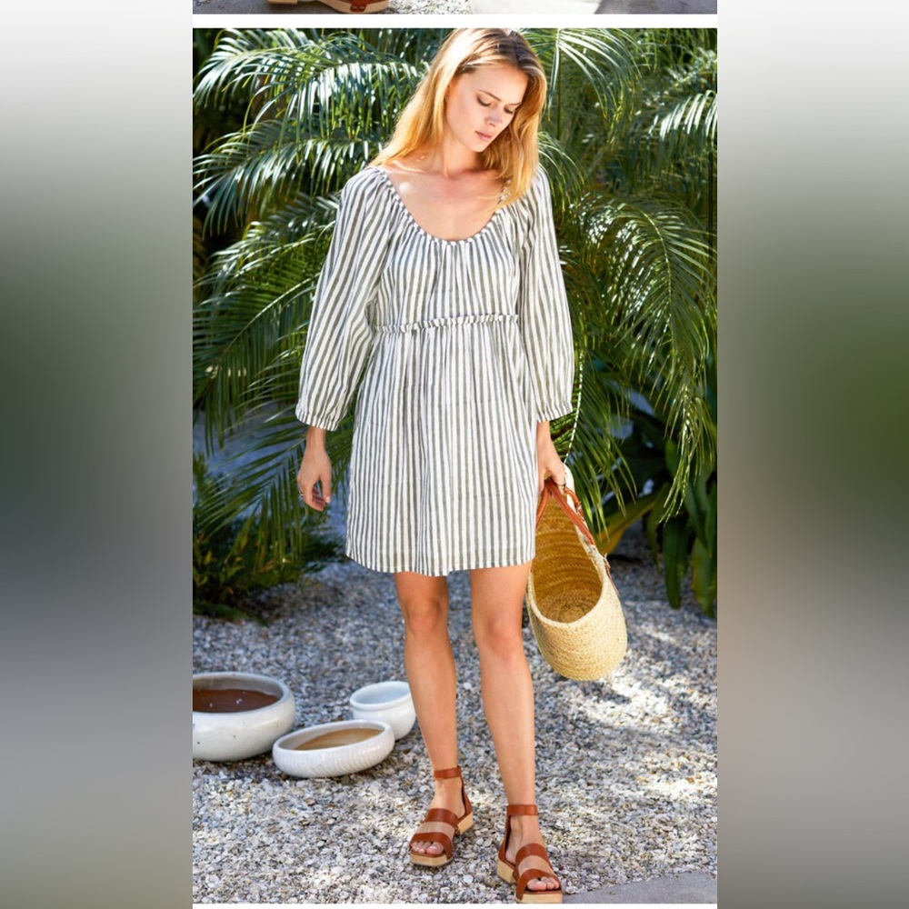 Emerson Fry Jasmine Dress, Striped Moss Organic, M, NWT